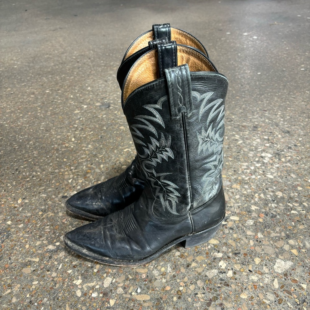 Vintage Tony Lama Black Western Cowboy Leather Boots #7920 Size 9D Made in USA